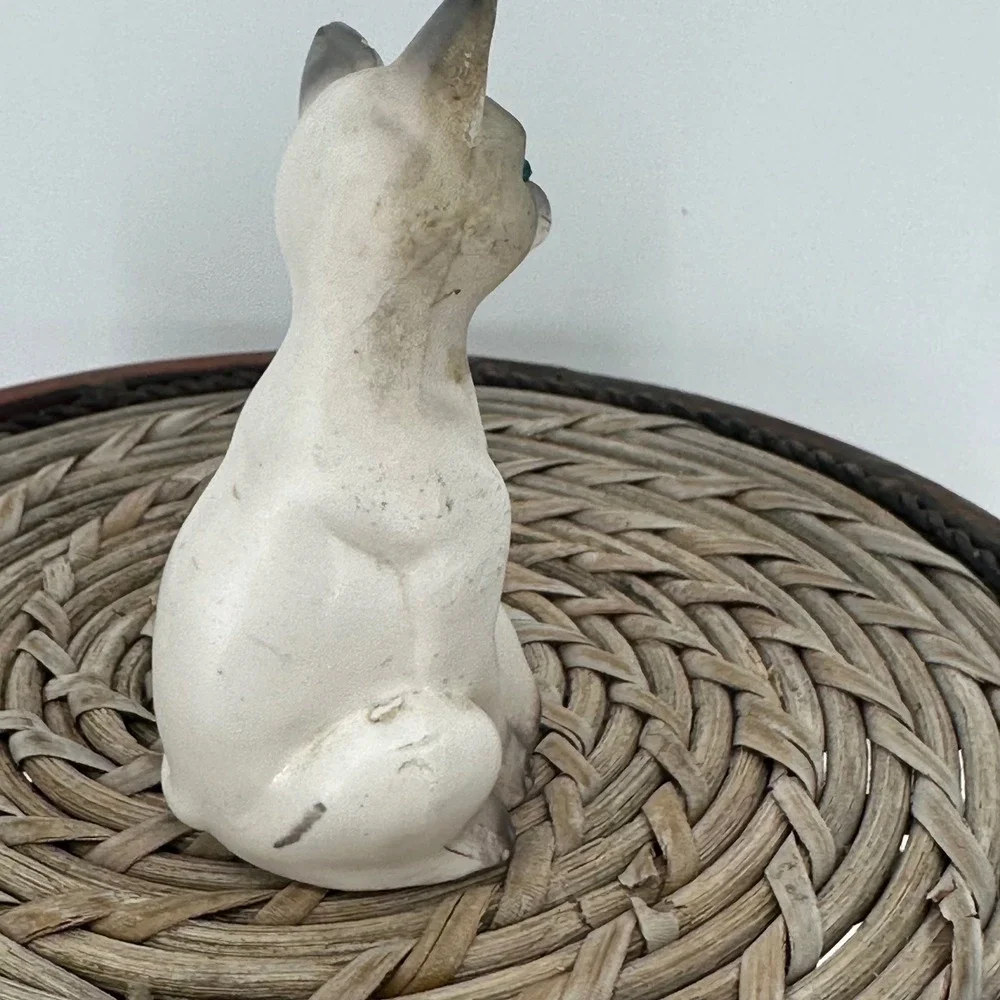 Vintage Siamese‎ Cat Figurines Emerald Eyes Sitting Pair Ceramic Decor 4 in FAIR